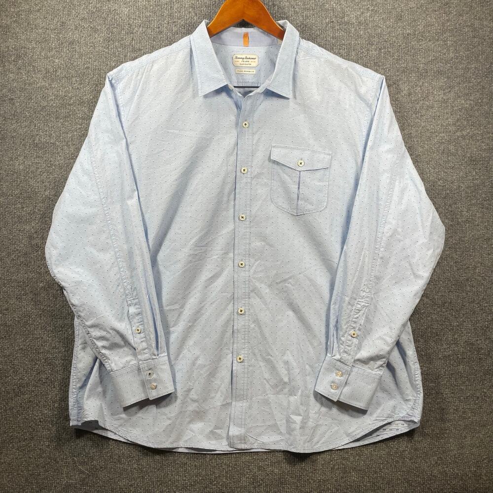 Tommy Bahama Jeans Island Crafted Button Up Shirt Men's XXL Blue Geometric AOP